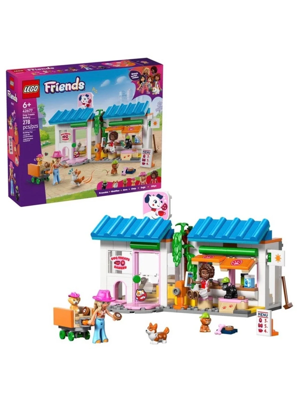 LEGO Friends Dog Treats Bakery Playset with Aliya and Sage Minidolls and Toy Pet